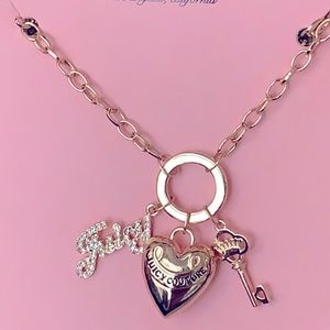 Juicy Couture Heart & key/ juicy Rhinestone necklace- Gold tone